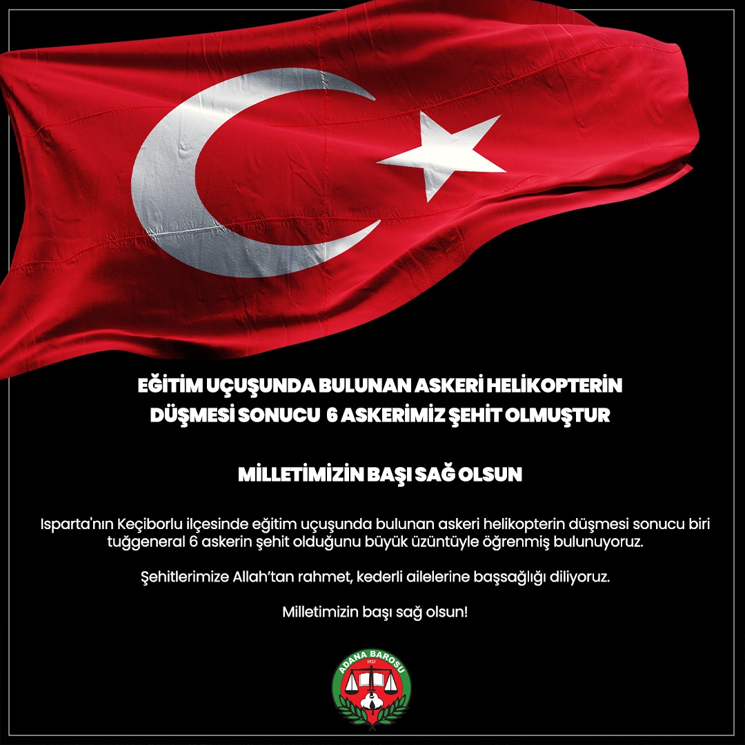 EĞİTİM UÇUŞUNDA BULUNAN ASKERİ HELİKOPTERİN DÜŞMESİ SONUCU  6 ASKERİMİZ ŞEHİT OLMUŞTUR