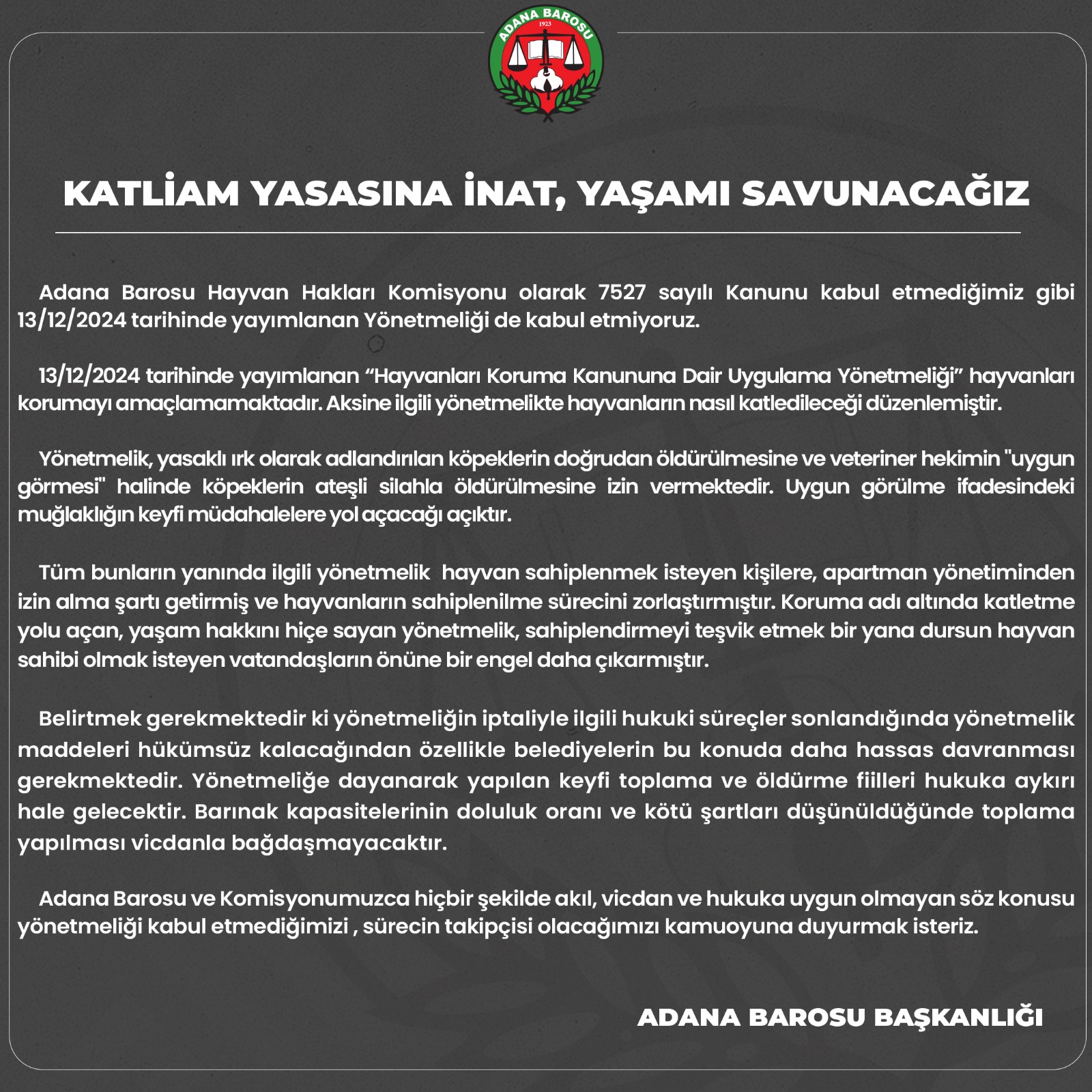 KATLİAM YASASINA İNAT, YAŞAMI SAVUNACAĞIZ