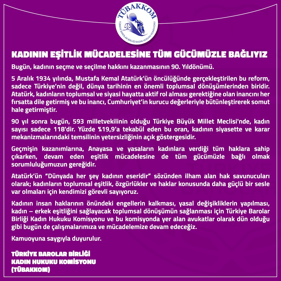 KADININ EŞİTLİK MÜCADELESİNE TÜM GÜCÜMÜZLE BAĞLIYIZ