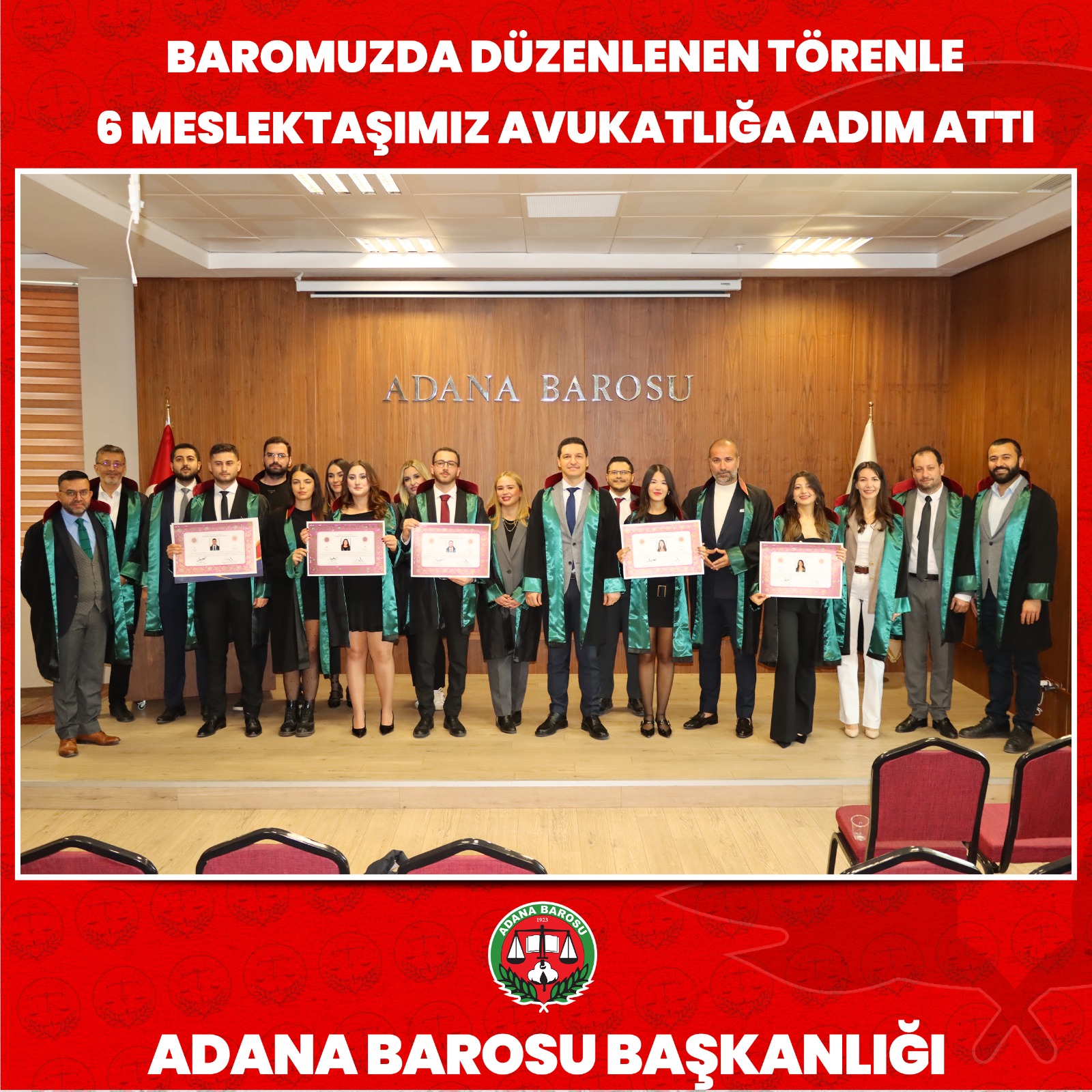 BAROMUZDA DÜZENLENEN TÖRENLE 6 MESLEKTAŞIMIZ AVUKATLIĞA ADIM ATTI
