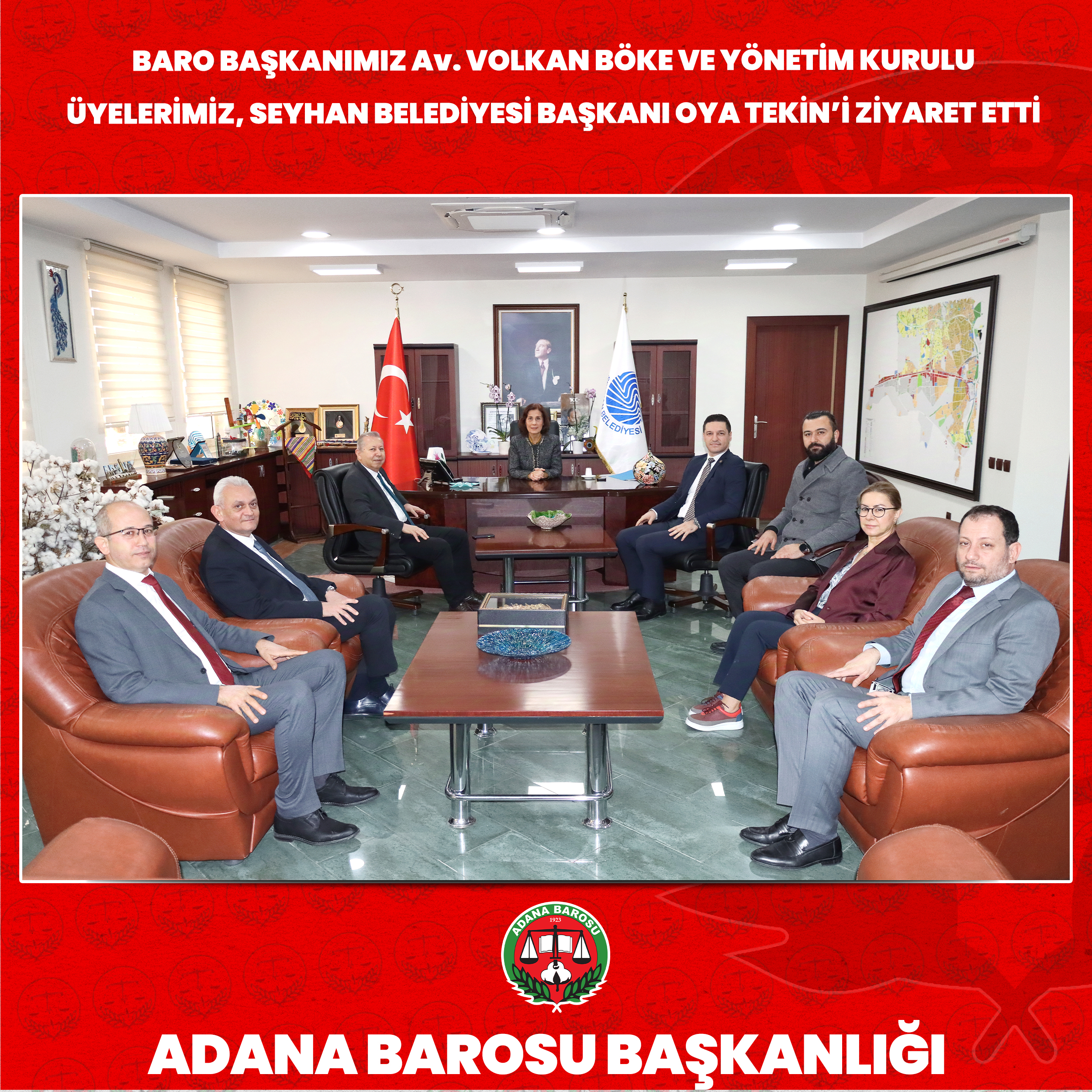 BARO BAŞKANIMIZ Av. VOLKAN BÖKE VE YÖNETİM KURULU ÜYELERİMİZ, SEYHAN BELEDİYESİ BAŞKANI OYA TEKİN’İ ZİYARET ETTİ