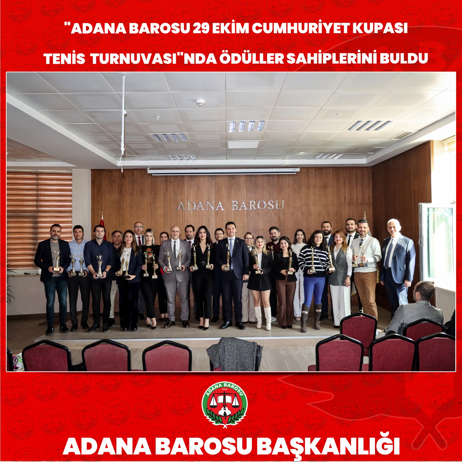 “ADANA BAROSU 29 EKİM CUMHURİYET KUPASI TENİS TURNUVASI”NDA ÖDÜLLER SAHİPLERİNİ BULDU