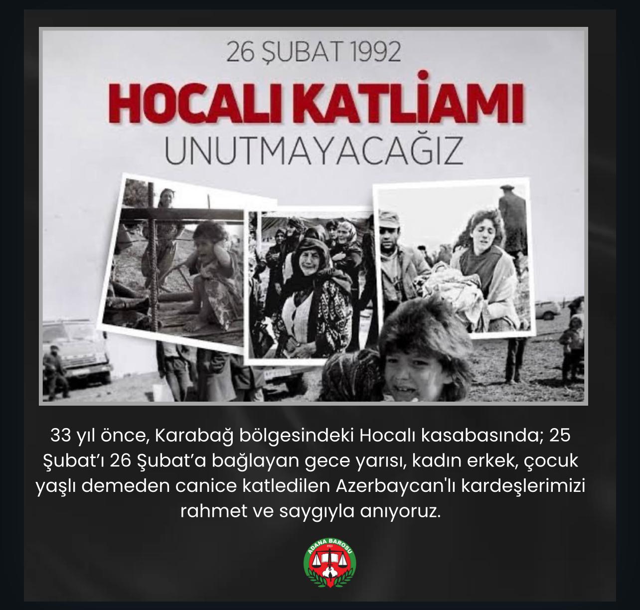 HOCALI'DA 33 YIL ÖNCE KATLEDİLEN İNSANLARIMIZI SAYGIYLA ANIYORUZ