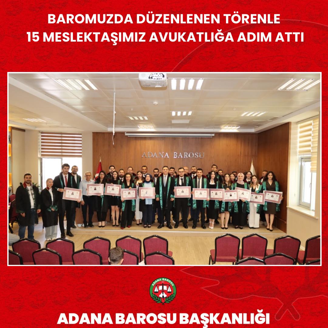 BAROMUZDA DÜZENLENEN TÖRENLE 15 MESLEKTAŞIMIZ AVUKATLIĞA ADIM ATTI