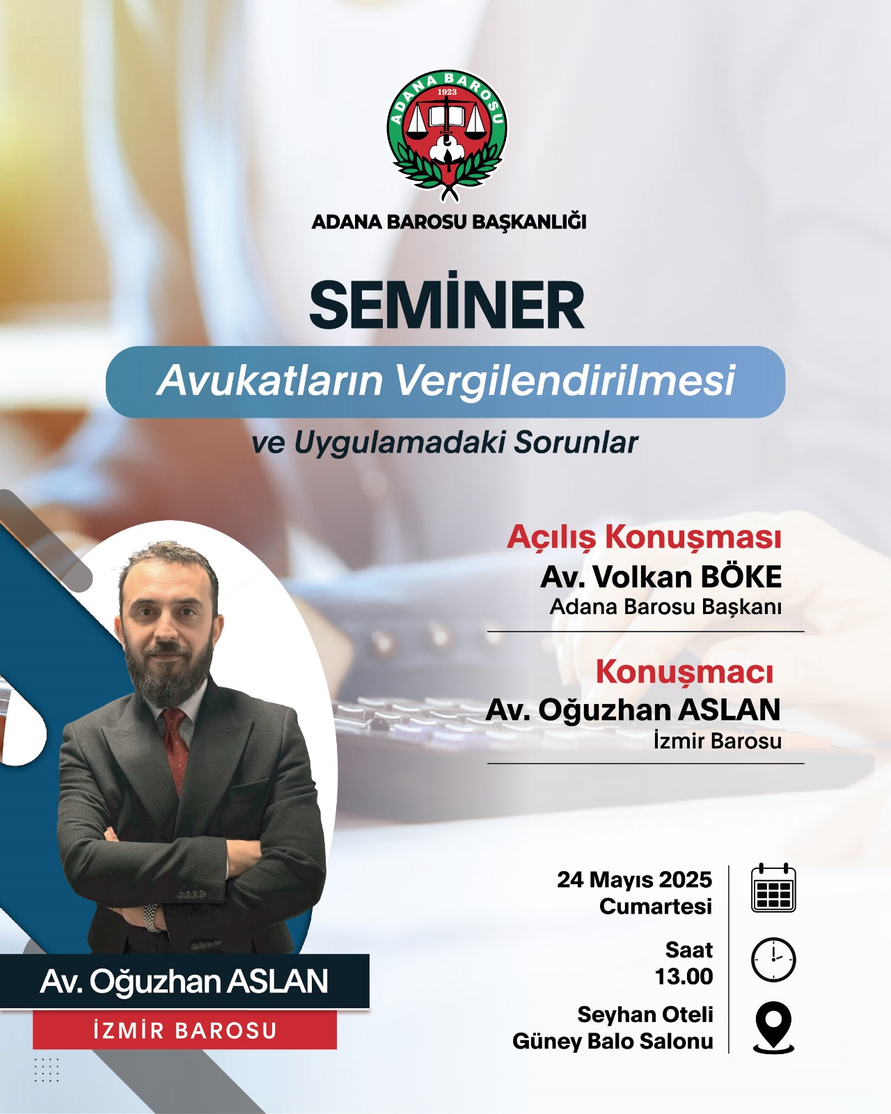 BAROMUZ TARAFINDAN AVUKATLARIN VERGİLENDİRİLMESİ VE UYGULAMADAKİ SORUNLAR” BAŞLIKLI SEMİNER GERÇEKLEŞTİRİLECEKTİR   