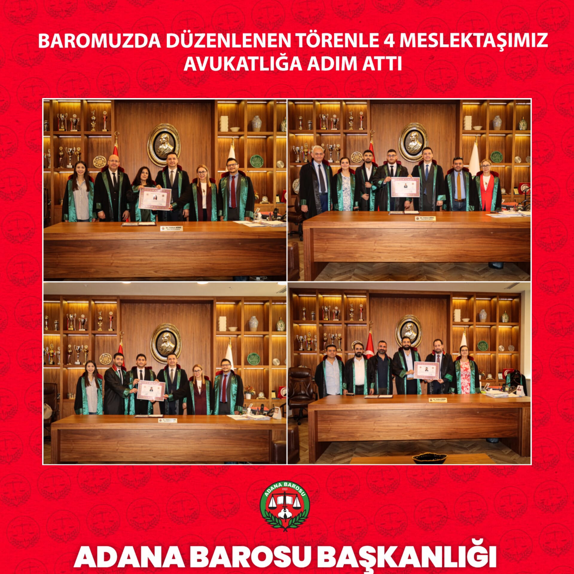 BAROMUZDA DÜZENLENEN TÖRENLE 4 MESLEKTAŞIMIZ AVUKATLIĞA ADIM ATTI