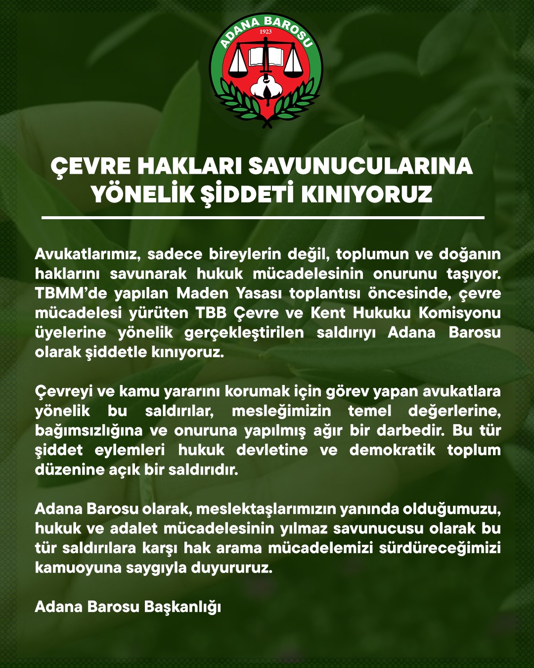 Çevre Hakları Savunucularına Yönelik Şiddeti Kınıyoruz