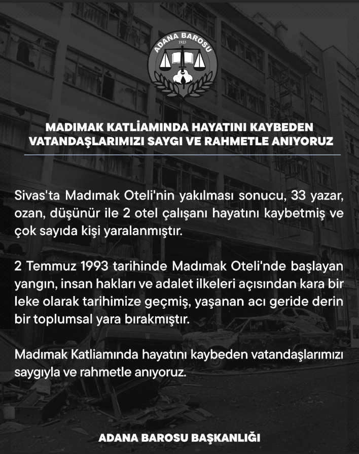 MADIMAK KATLİAMINDA HAYATINI KAYBEDEN VATANDAŞLARIMIZI SAYGI VE RAHMETLE ANIYORUZ