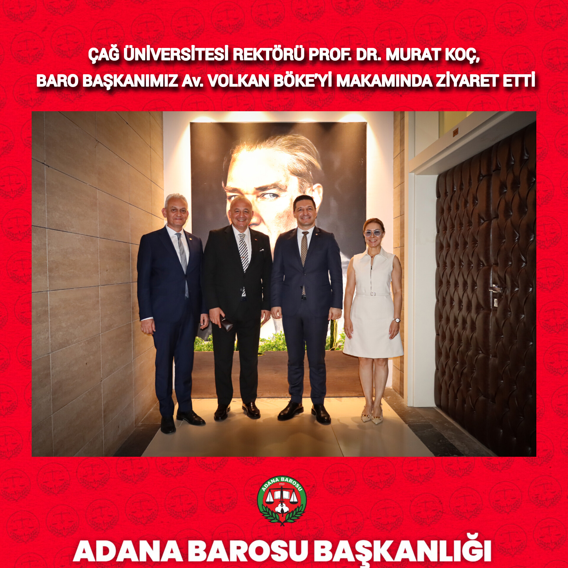 ÇAĞ ÜNİVERSİTESİ REKTÖRÜ PROF. DR. MURAT KOÇ, BARO BAŞKANIMIZ Av. VOLKAN BÖKE’Yİ MAKAMINDA ZİYARET ETTİ