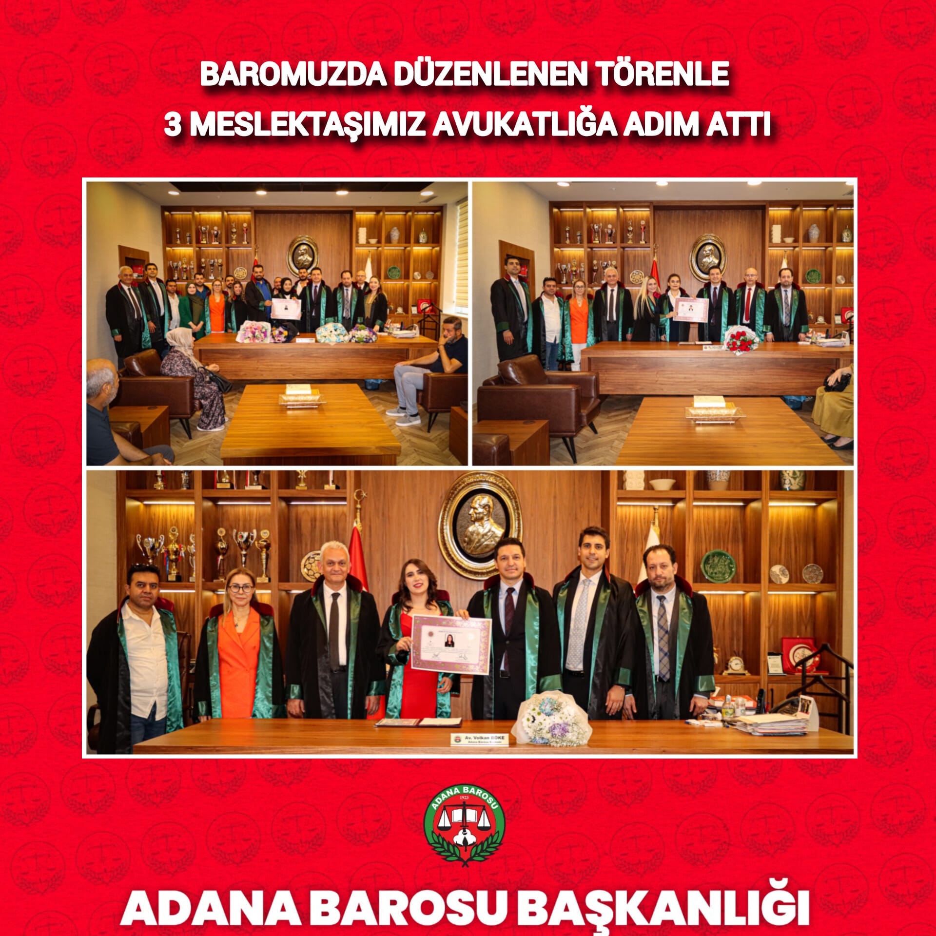 BAROMUZDA DÜZENLENEN TÖRENLE 3 MESLEKTAŞIMIZ AVUKATLIĞA ADIM ATTI