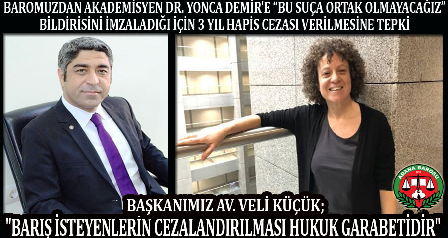 BAROMUZDAN AKADEMİSYEN DR. YONCA DEMİR'E “BU SUÇA ORTAK OLMAYACAĞIZ” BİLDİRİSİNİ İMZALADIĞI İÇİN 3 YIL HAPİS CEZASI VERİLMESİNE TEPKİ 