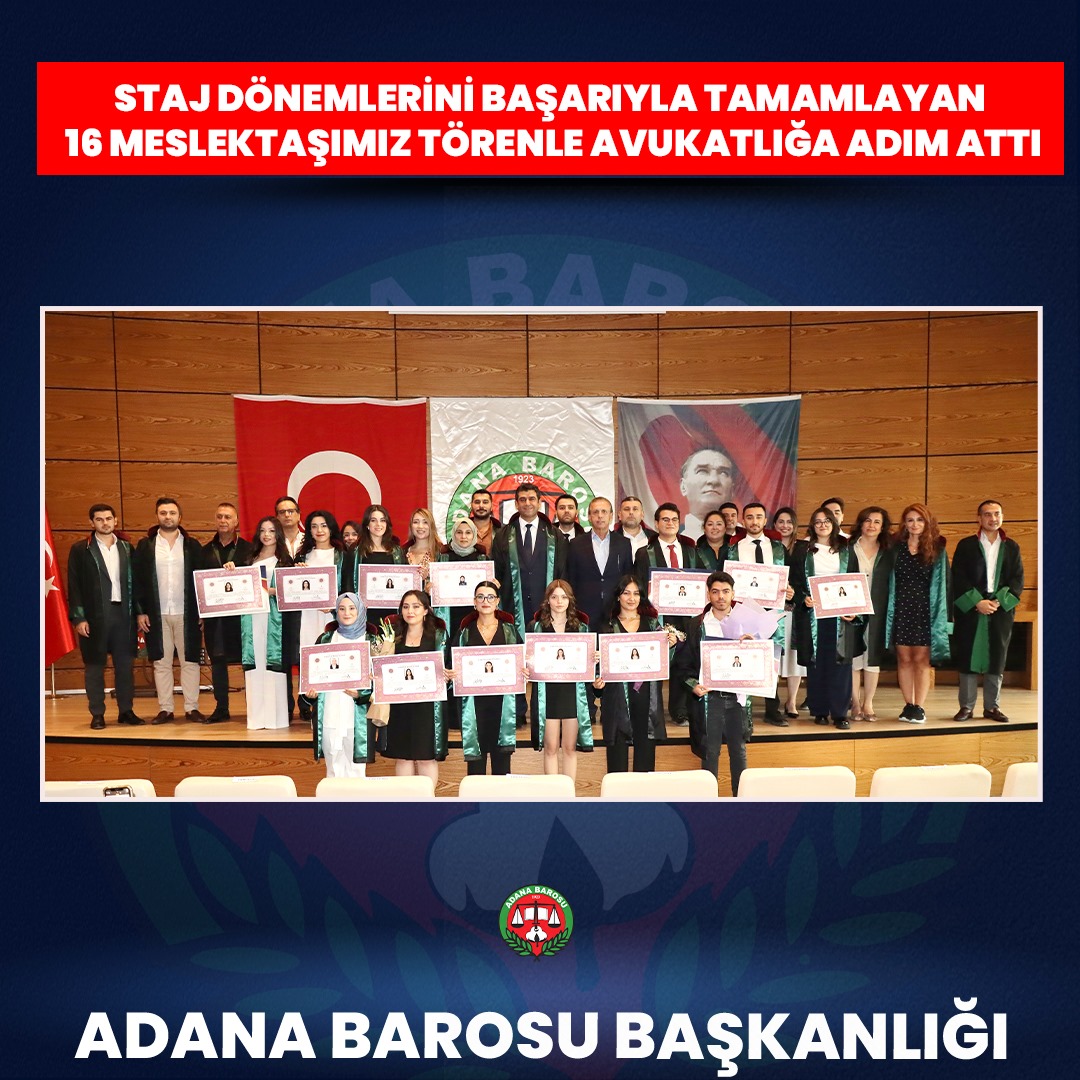 STAJ DÖNEMLERİNİ BAŞARIYLA TAMAMLAYAN 16 MESLEKTAŞIMIZ TÖRENLE AVUKATLIĞA ADIM ATTI